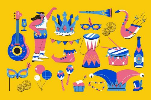 Flat Design Mardi Gras Asset Illustration