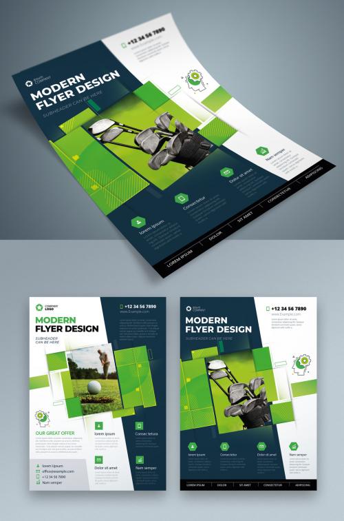 Flyer Layout with Green Geometric Accents - 387465248