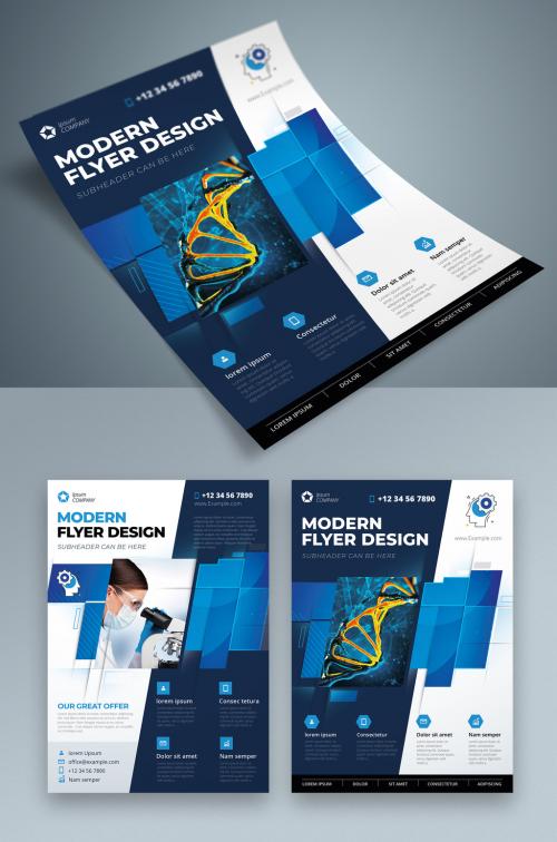Flyer Layout with Blue Geometric Accents - 387465290
