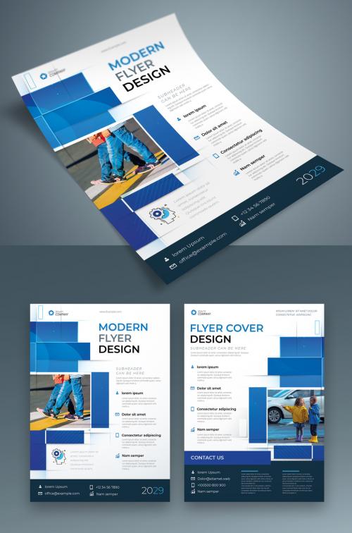 Business Flyer Layout with Blue Elements - 387465380