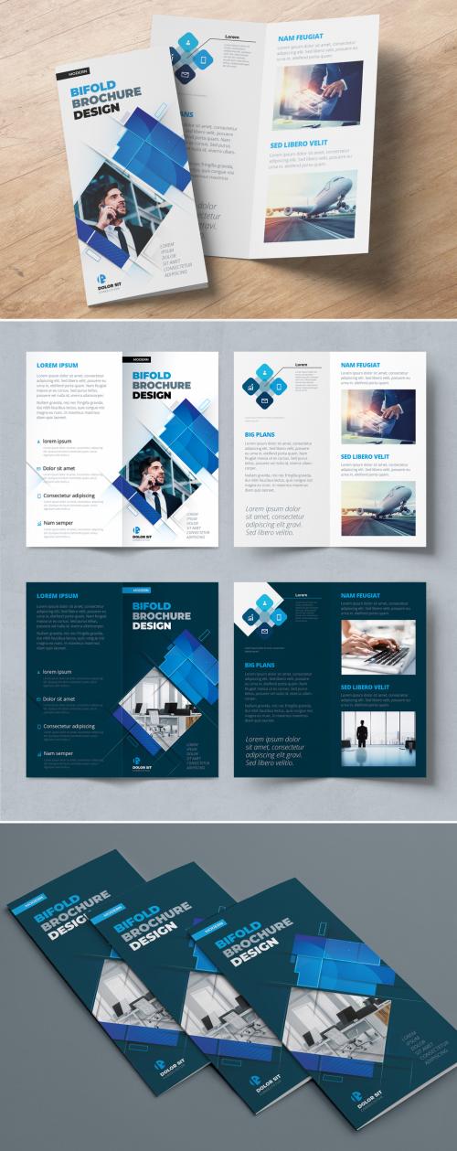 Blue Bifold Brochure Layout with Rectangles
 - 387465403