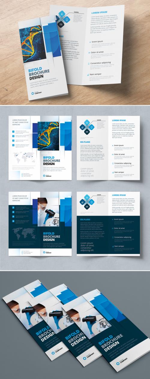 Blue Bifold Brochure Layout with Rectangle Elements - 387465408