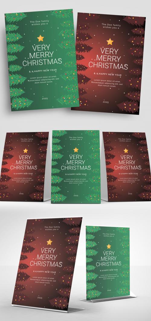 Simple Christmas Invitation Flyer Layout with Tree Illustrations - 388057035