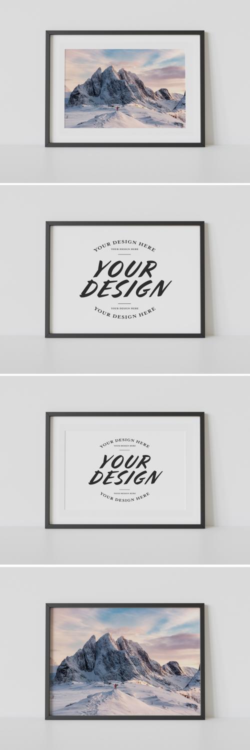 Black Frame Leaning on White Interior Mockup - 388064879