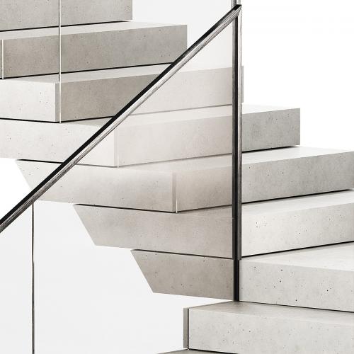 Stairs 3. Stone steps. Metal glass railings. 2 color options - marble and concrete.