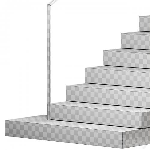 Stairs 3. Stone steps. Metal glass railings. 2 color options - marble and concrete.