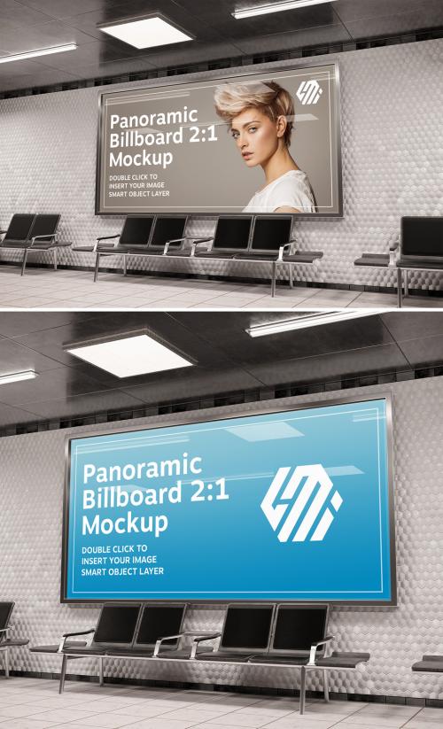 Panoramic Billboard in Subway Station Mockup - 388085323