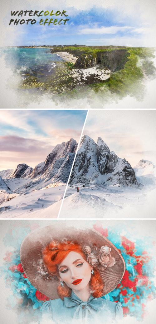 Watercolor Painting on Paper Texture Photo Effect Mockup - 388094062