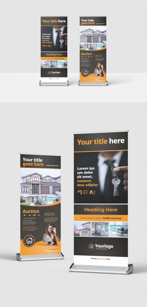 Modern Real Estate Roll Up Banner Layout with Orange Accent - 388567183