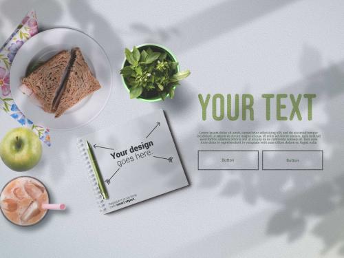 Back to School Notebook and Healthy Food with White Background Mockup - 388585416