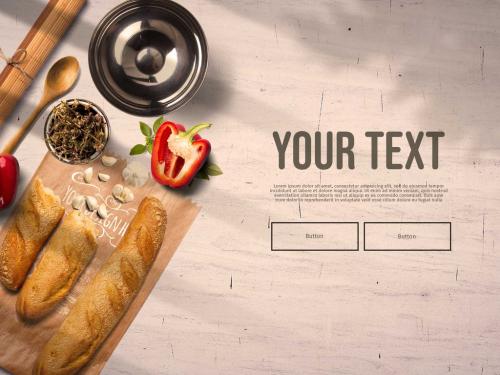 Kitchen Utensils and Bread Mockup with Shadows and Bright Wall Background - 388591004