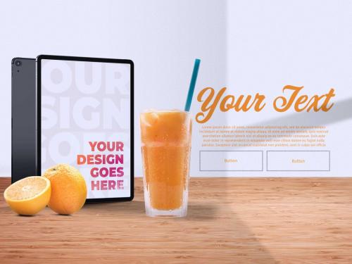 Tablet and Organic Juice Mockup with Front and Back View - 388593206