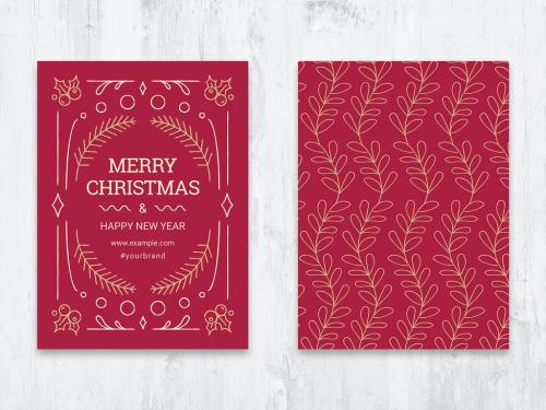 Red Christmas Card Flyer Layout with Ornate Illustrations - 388798029