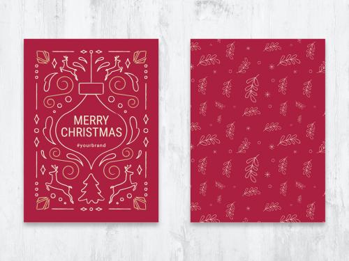 Red Christmas Card Flyer Layout with Festive Illustrations - 388798032