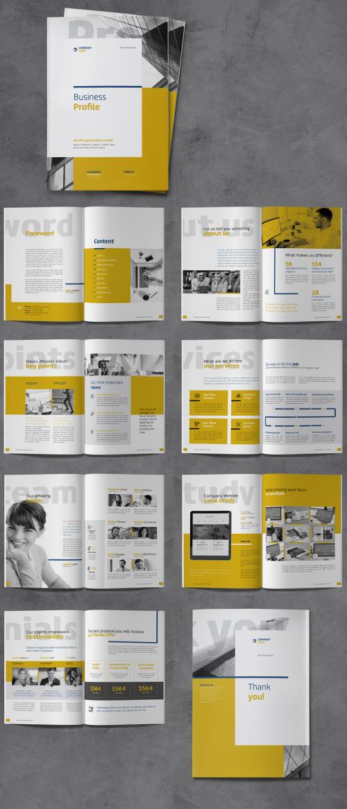 Company Profile with Yellow and Blue Accents - 388817805