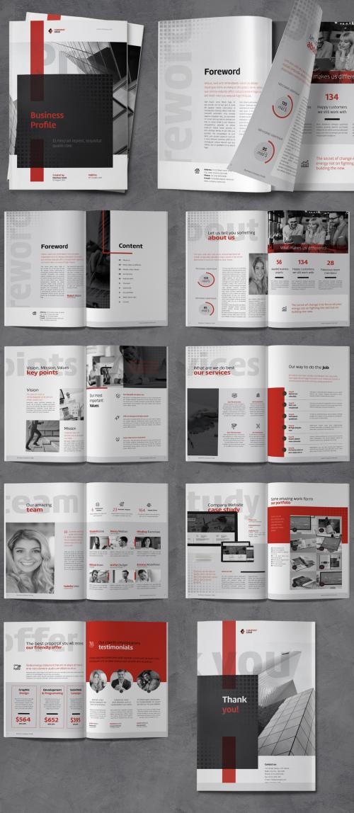Company Profile with Red and Gray Accents - 388817807