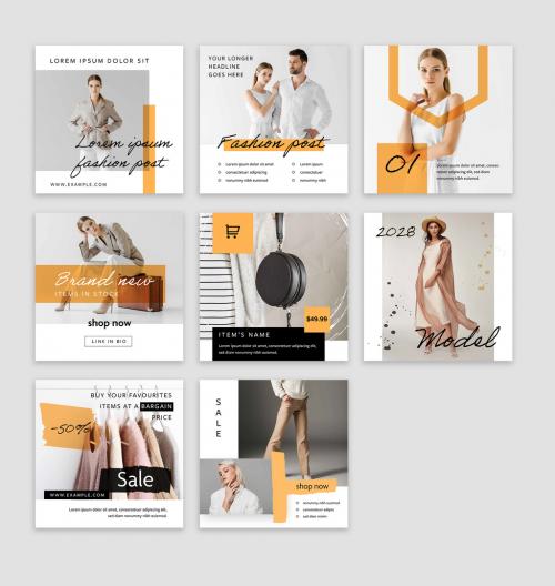 8 Simple Square Social Media Post Layouts with Orange Accent - 388826713