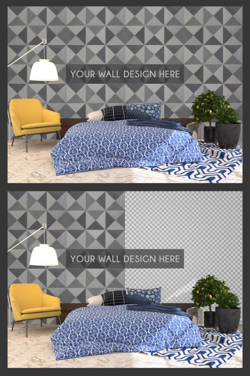 Modern Bedroom Wall Mockup - 389700534