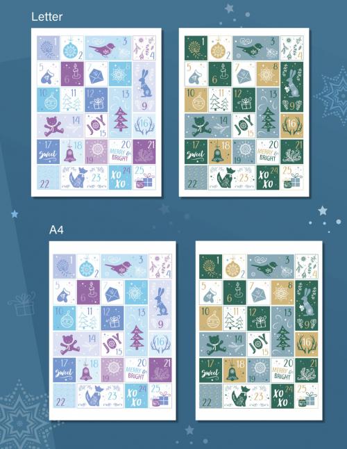 Advent Calendar Poster with Christmas Illustrations - 389707756