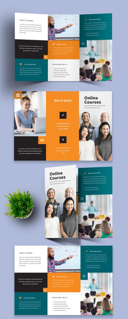 Modern Trifold Brochure Layout with Teal and Orange Accents - 389708240