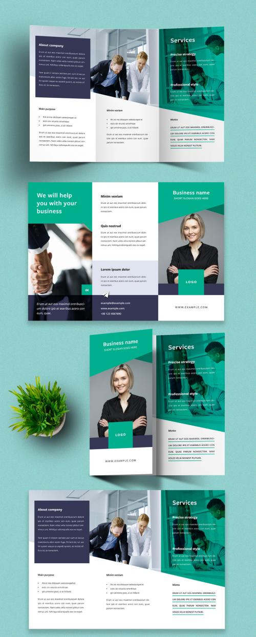 Trifold Brochure Layout with Teal Accents - 389708307