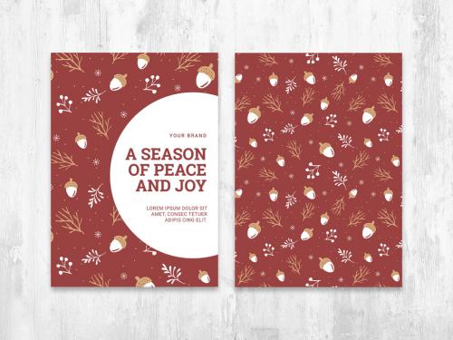 Christmas Card Flyer Layout with Rustic Fall Pattern - 389722268