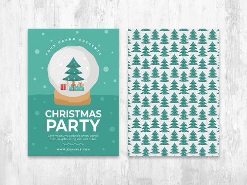 Christmas Winter Flyer Layout with Snow Globe and Christmas Tree Pattern - 389722289