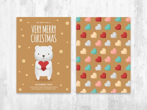 Cute Christmas Card Flyer Layout with Polar Bear Character - 389722294
