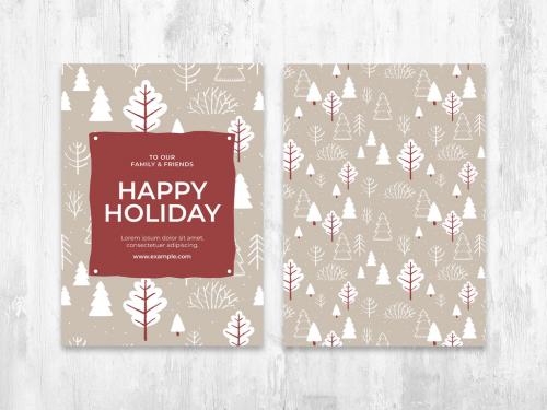 Holiday Greeting Card Layout with Modern Nordic Pattern - 389722304
