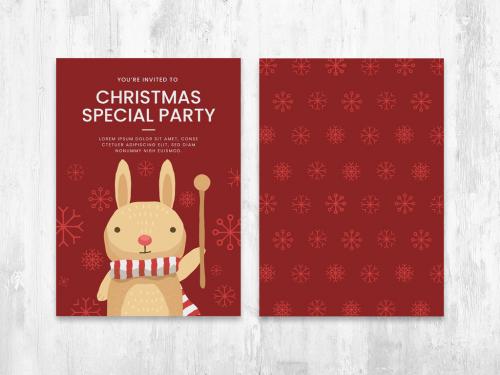 Minimal Christmas Card Flyer Layout with Cute Rabbit Character - 389722318