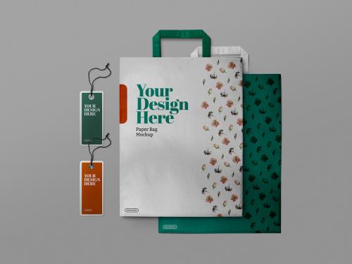 Paper Shopping Bag and Label Tag Mockups - 389731519
