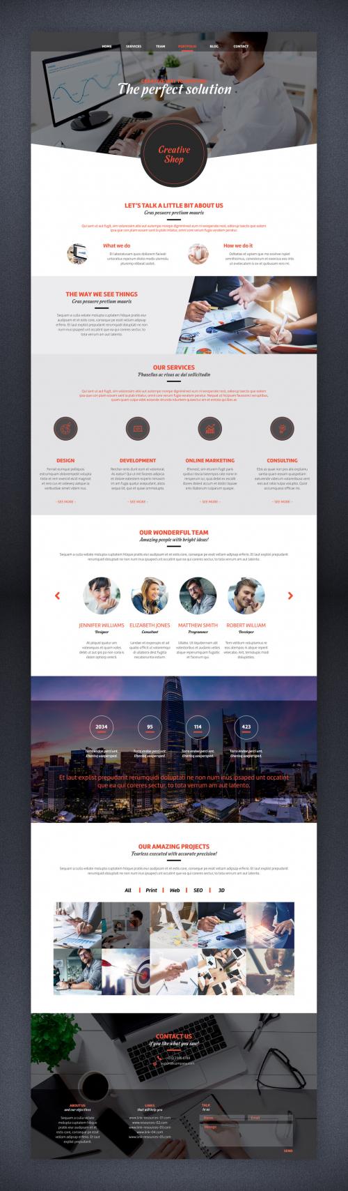 Website Layout with Red and Gray Accents - 389938601
