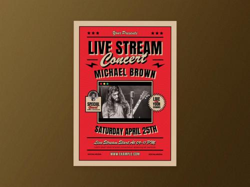 Rock and Roll Live Stream Concert Flyer Layout - 389975421