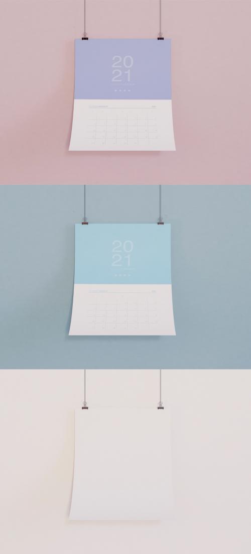 Calendar Mockup Hanging on Wall - 390186882