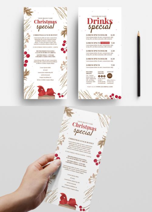 thin Christmas Menu Layout with Festive Decoration - 390458078