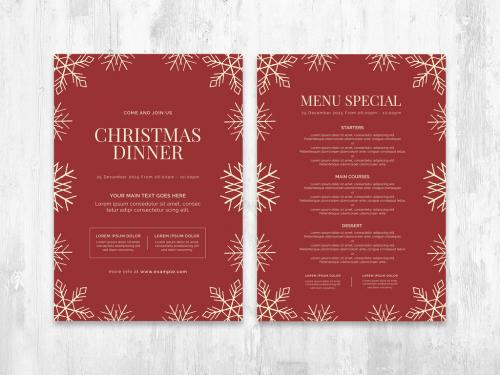 Christmas Menu Layout with Rustic Snowflake Illustrations - 390469223