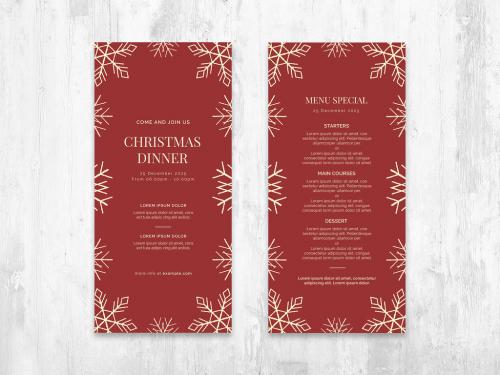 Christmas Menu Flyer Layout with Rustic Snow Illustrations - 390469238