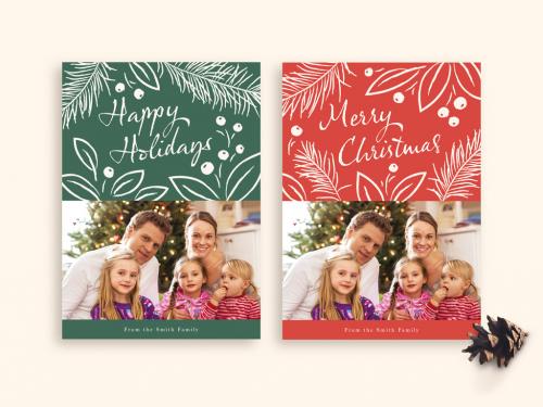 Christmas Photo Card Layout with Illustrations - 390491325