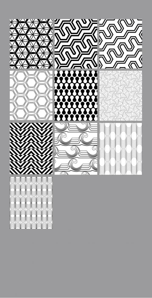 Seamless Pattern Collection with Simple Black and White Geometric Shapes - 390683969