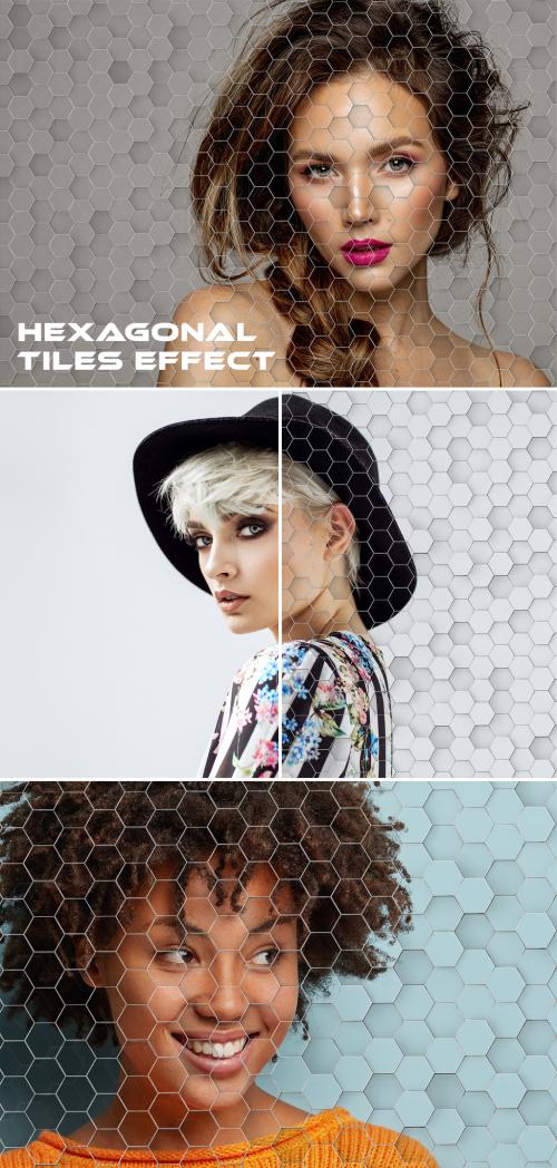 Hexagonal Tiles Wall Photo Effect Mockup - 391326380