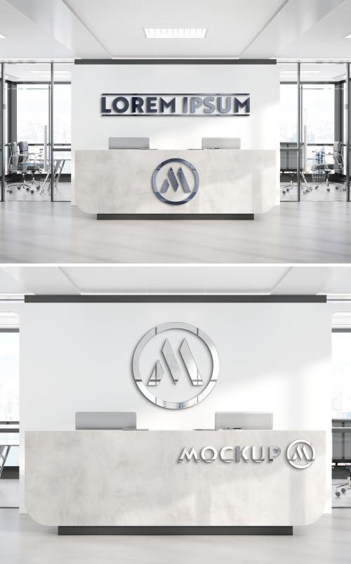 Metallic Logo on Office Reception Room Mockup - 391326830