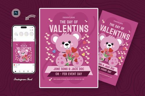 Tedy Bear Valentines Day Flyer Template