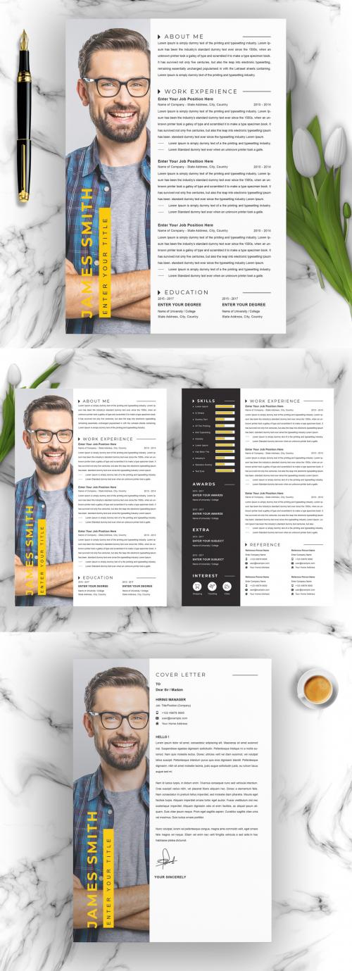 Black and Yellow Minimal Resume Layout Kit - 391343154