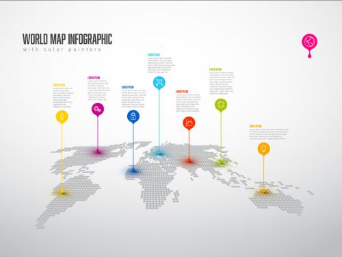 Light World Map Infographic Layout with Pointer Marks - 391585471