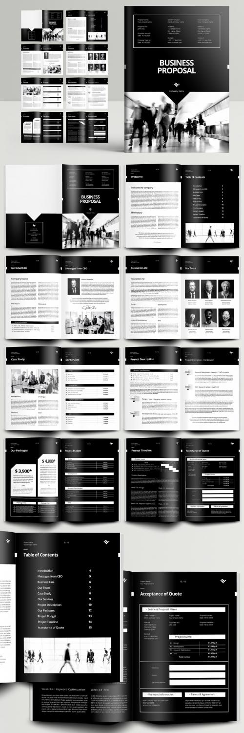 Professional Business Proposal Booklet Layout with Black Accents - 391589370