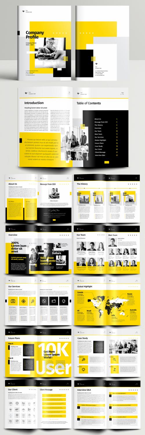 Company Profile Booklet Layout with Yellow Accents - 391589489