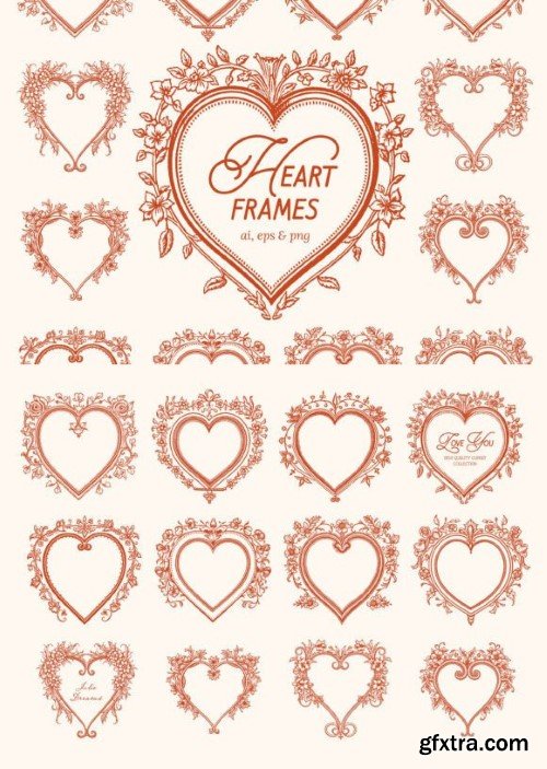 Heart Frames Vintage Baroque Clipart