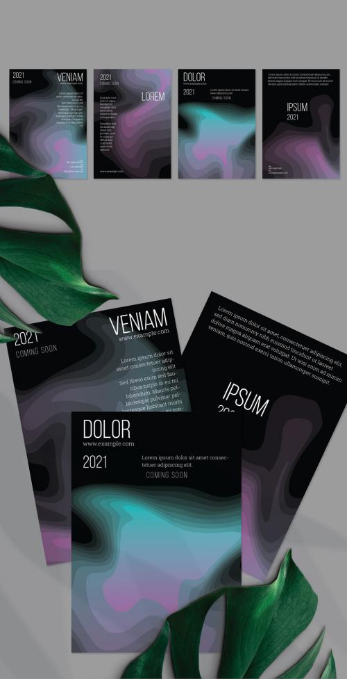 Flyer Layout with Gradient Blend Wavy Shapes on Black - 391870778