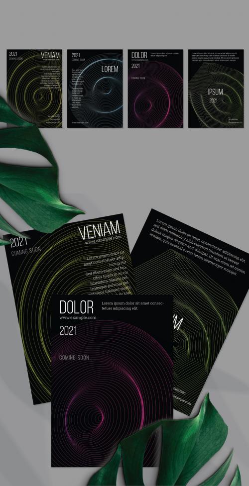 Flyer Layout with Geometric Wireframe Shapes on Black - 391870816
