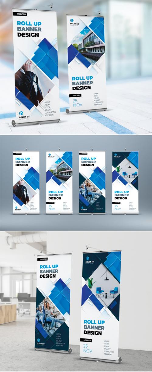 Business Retractable Banner Layout with Blue Elements  - 392074310